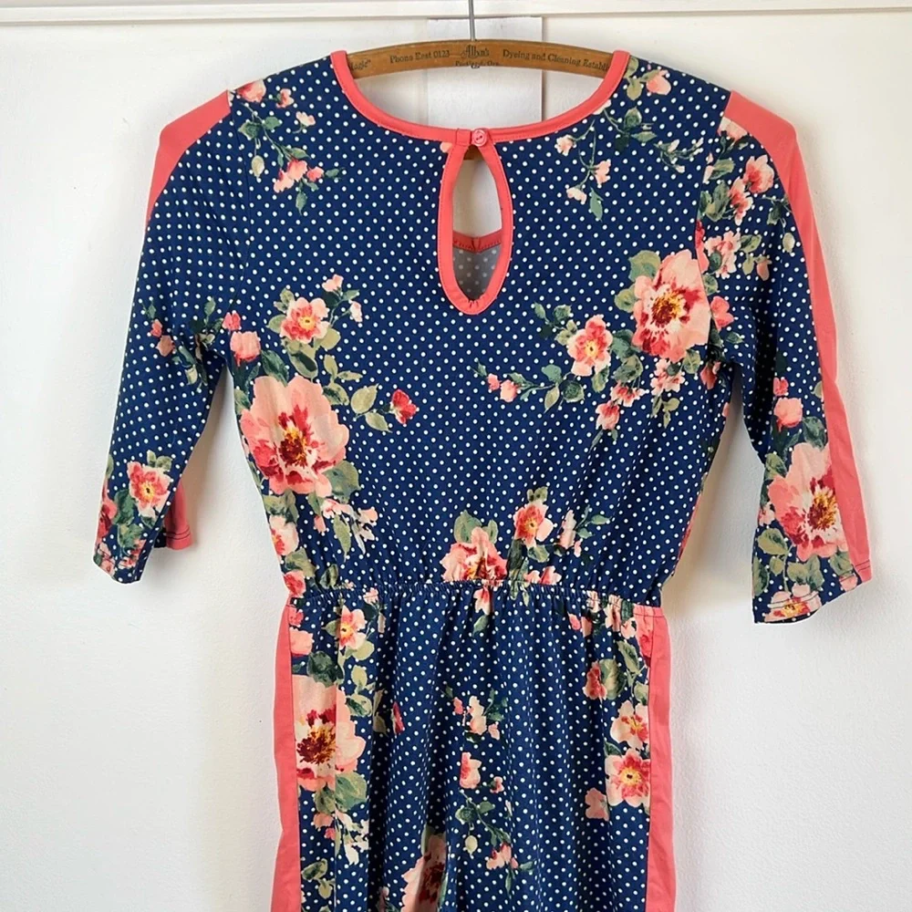 Navy Floral Polka Dot Kids Jumpsuit - Picture 3 of 6